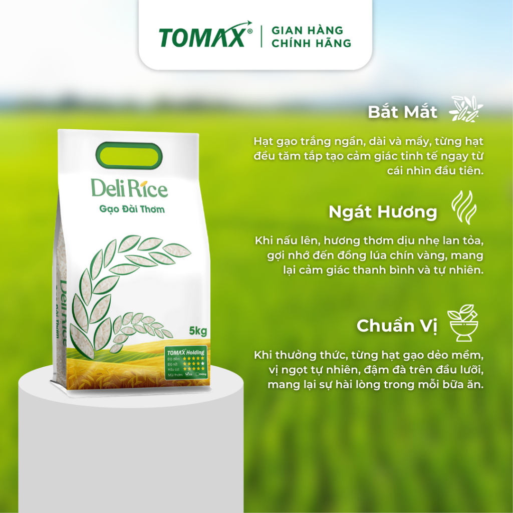 Combo 2 túi 5kg gạo Đài Thơm Deli Rice tơi xốp, dẻo cơm, thơm dịu - TOMAX