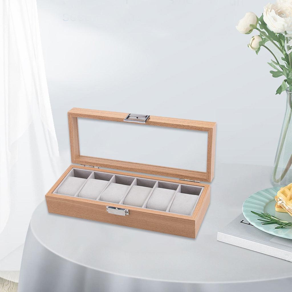 Portable 6 Slot Watch Display Case Box w/Clear Top Jewelry Storage Organizer