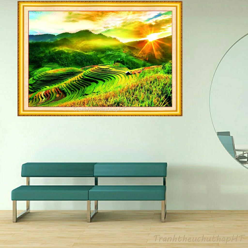Tranh đính đá phong cảnh làng quê ruộng bậc thang VS135 - tự đính
