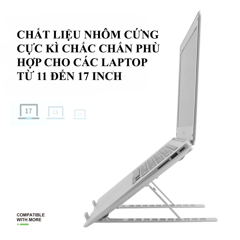 Giá đỡ laptop gấp gọn tiện lợi chất liệu hợp kim nhôm vô cùng cứng cáp và chắc chắn phù hợp cho các laptop từ 11 đến 17 inch HD00029