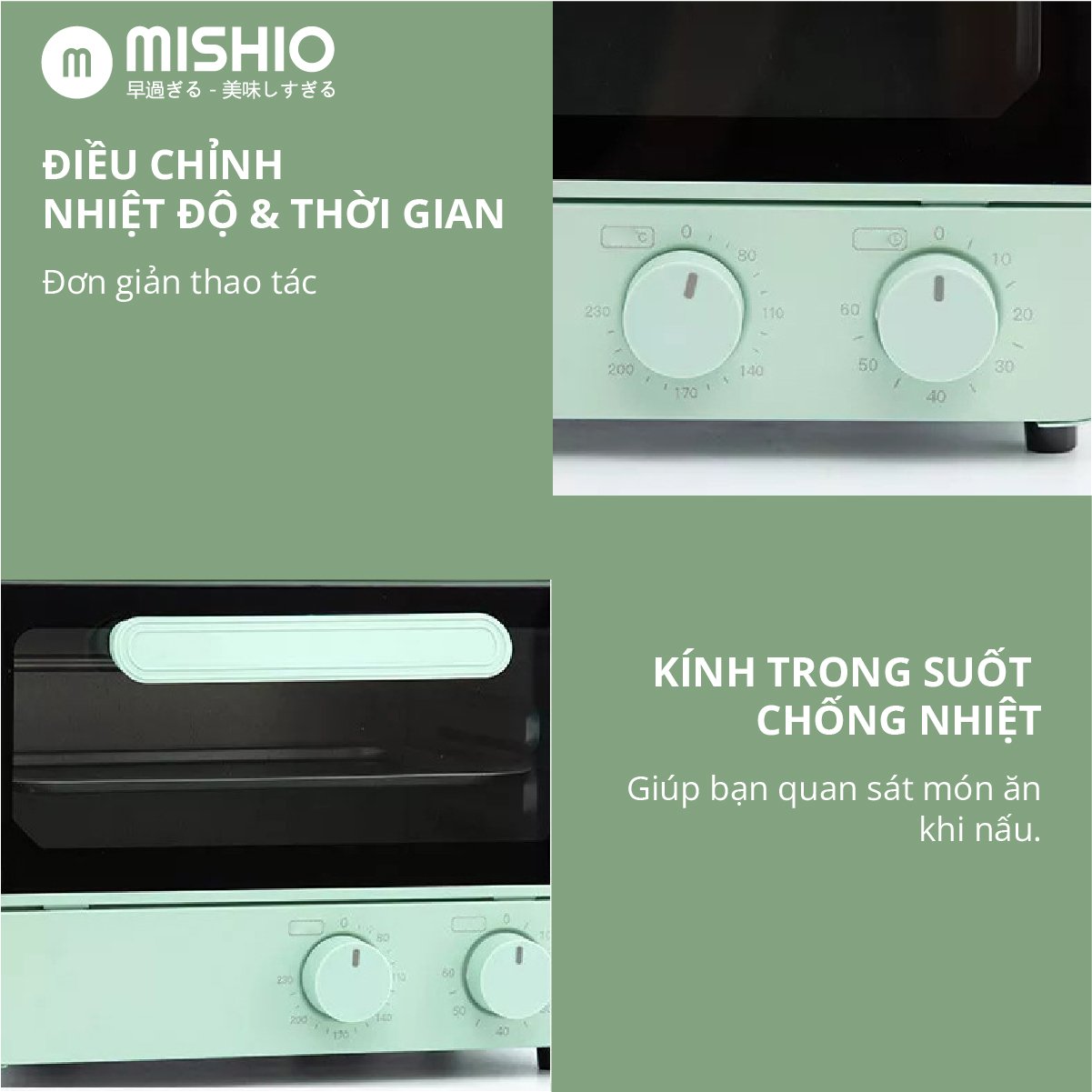 Lò nướng 12L Mishio MK342 dải nhiệt 60-230 độ