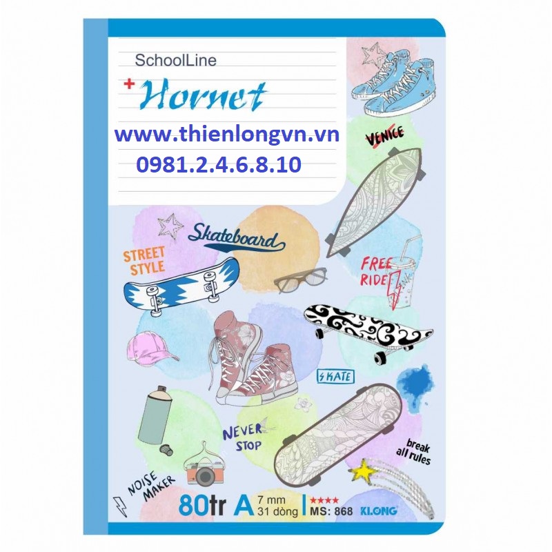 Vở kẻ ngang Hornet - 80 trang; Klong 868 bìa xanh biển