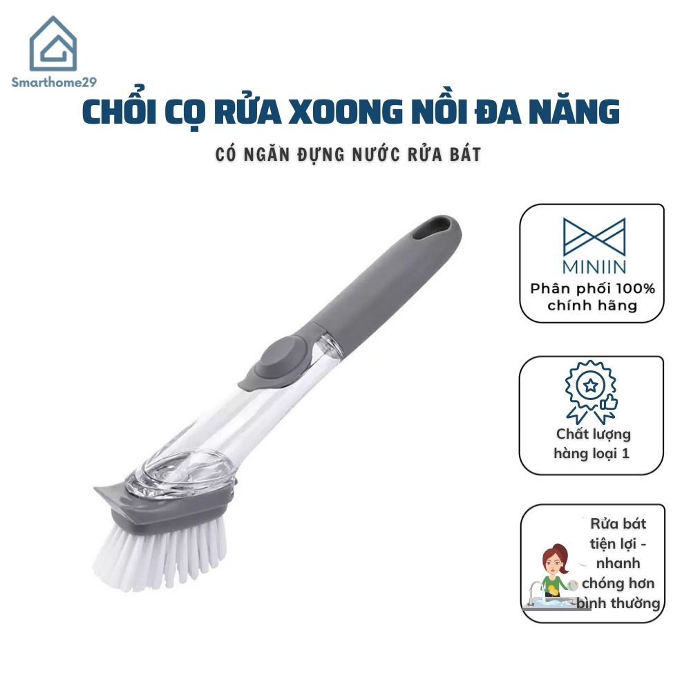 Bàn Chải Đa Năng 2in1 - Chổi Cọ Xịt Nước  Chà Xoong Nồi, Cọ Rửa Chén Bát Cán Dài Tiện Lợi - Hàng Loại 1- Chính Hãng MINIIIN - Tặng 2 miếng bọt biển rửa