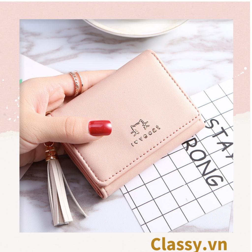 Ví ngắn cầm tay  Classy nữ Classy 10x8x1.5cm, có đính tua rua đựng tiền phong cách hàn quốc dễ thương T1159