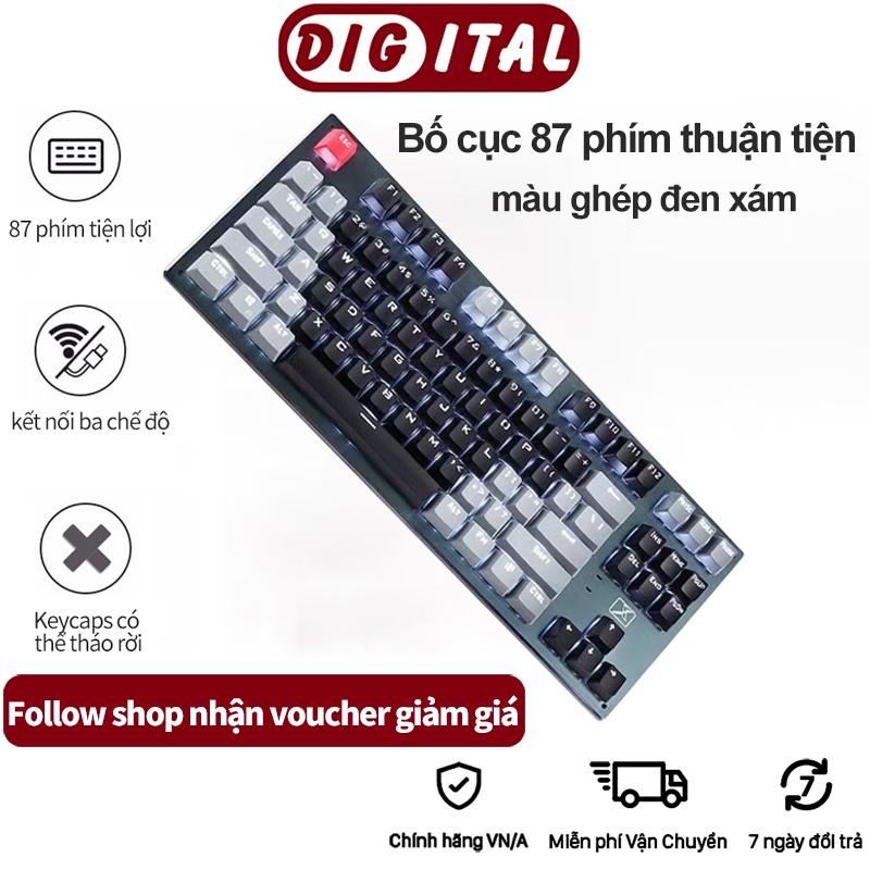 Bàn phím cơ không dây bluetooth 87 phím ba chế độ phối màu đa năng thời gian pin dài kết nối được với nhiều thiết bị