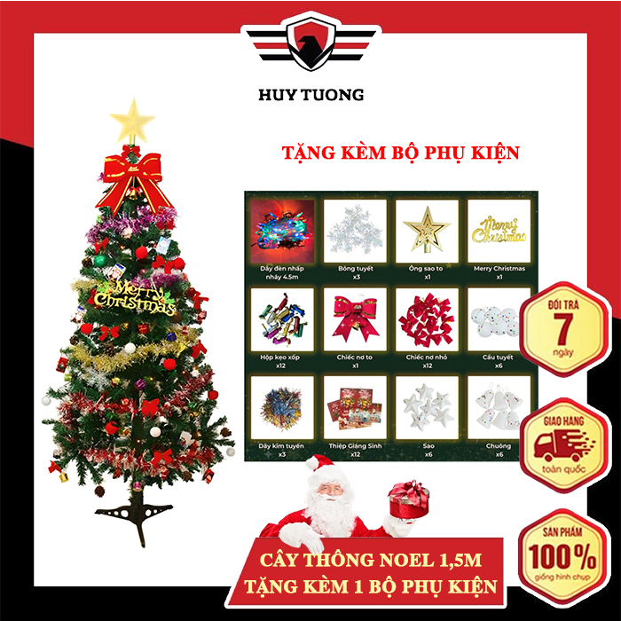 Cây thông Noel 1m6 tặng kèm đầy đủ phụ kiện - Cây thông Noel trang trí full phụ kiện cao 1.6m