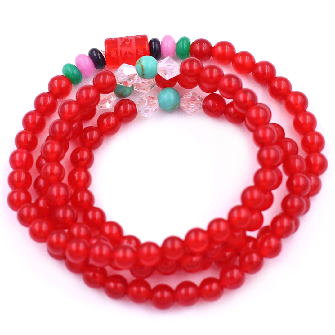 Vòng chuỗi 108 hạt đá thạch anh đỏ 6 ly charm lục tự kim ngôn, vòng chuỗi niệm Phật, vòng chuỗi đeo tay