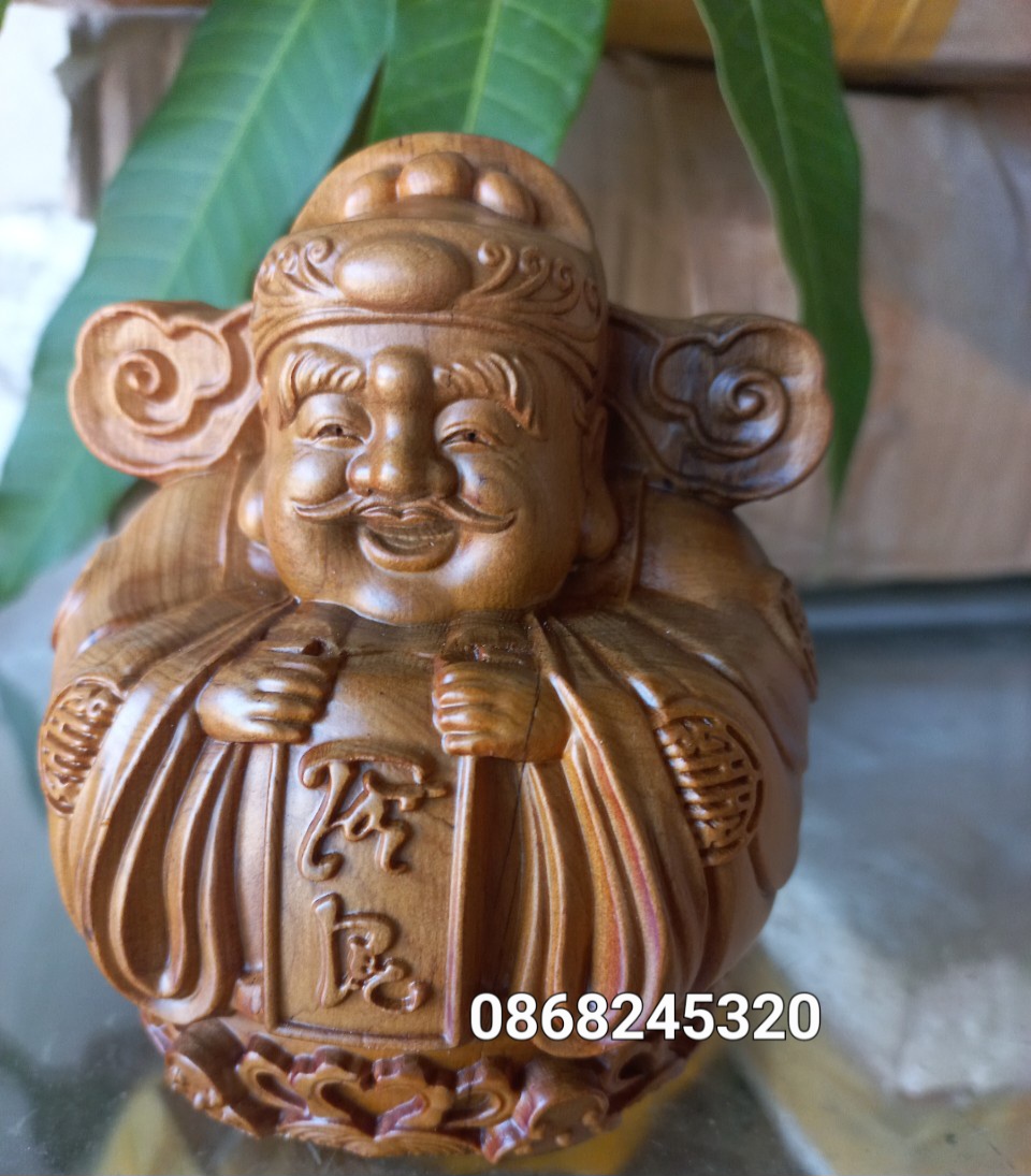 Tượng THẦN TÀI TRỨNG MINI GỖ BÁCH XANH THƠM NỨC KT 10×9.5CM