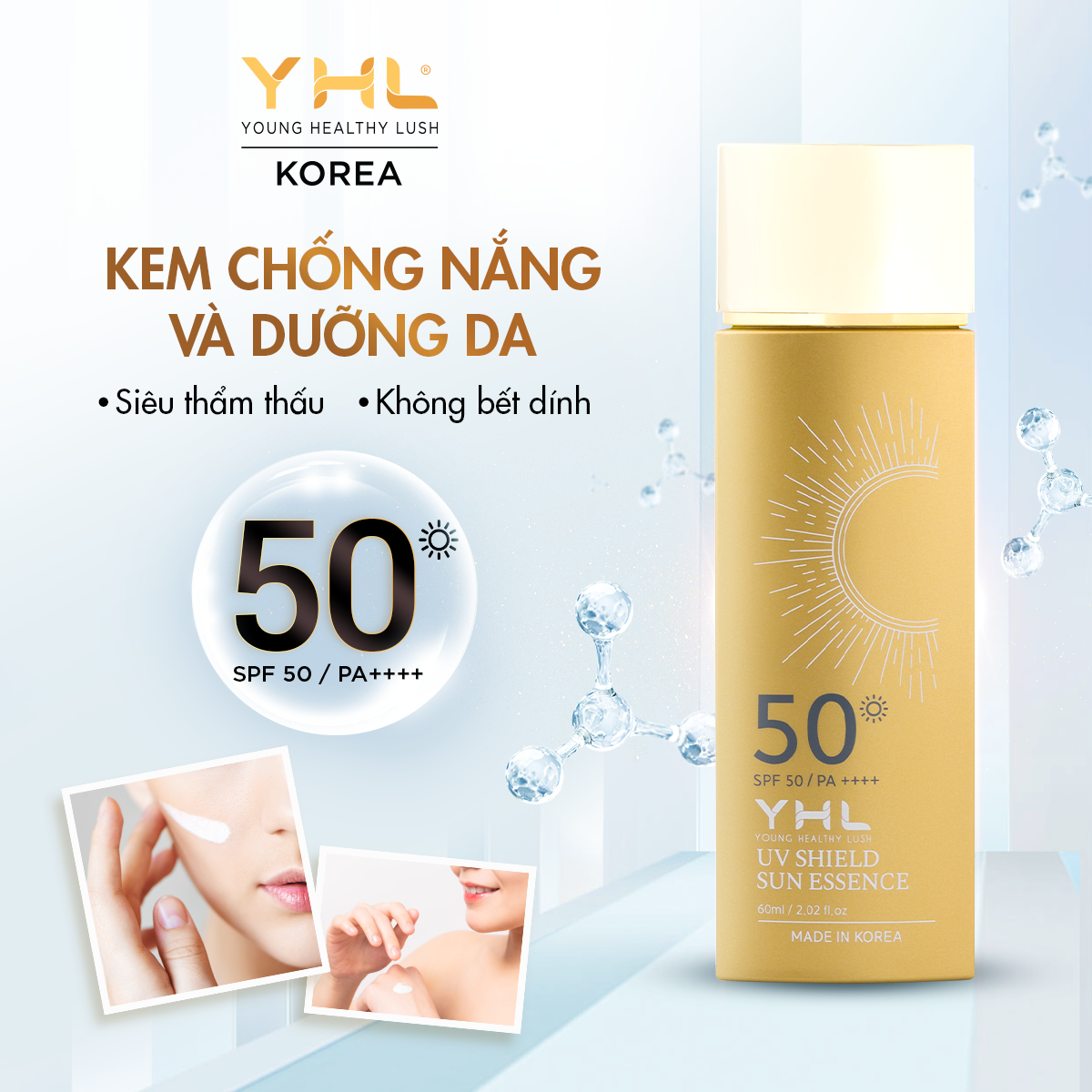 Kem chống nắng Hàn Quốc YHL 60ml giúp dưỡng ẩm chống tia UV với chức năng SPF 50+ và PA++++