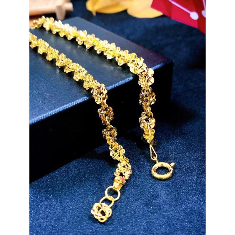 ̆́ mạ vàng 18k xoắn hoa mai, vòng tay nữ xoắn lá bền màu khắc ký hiệu