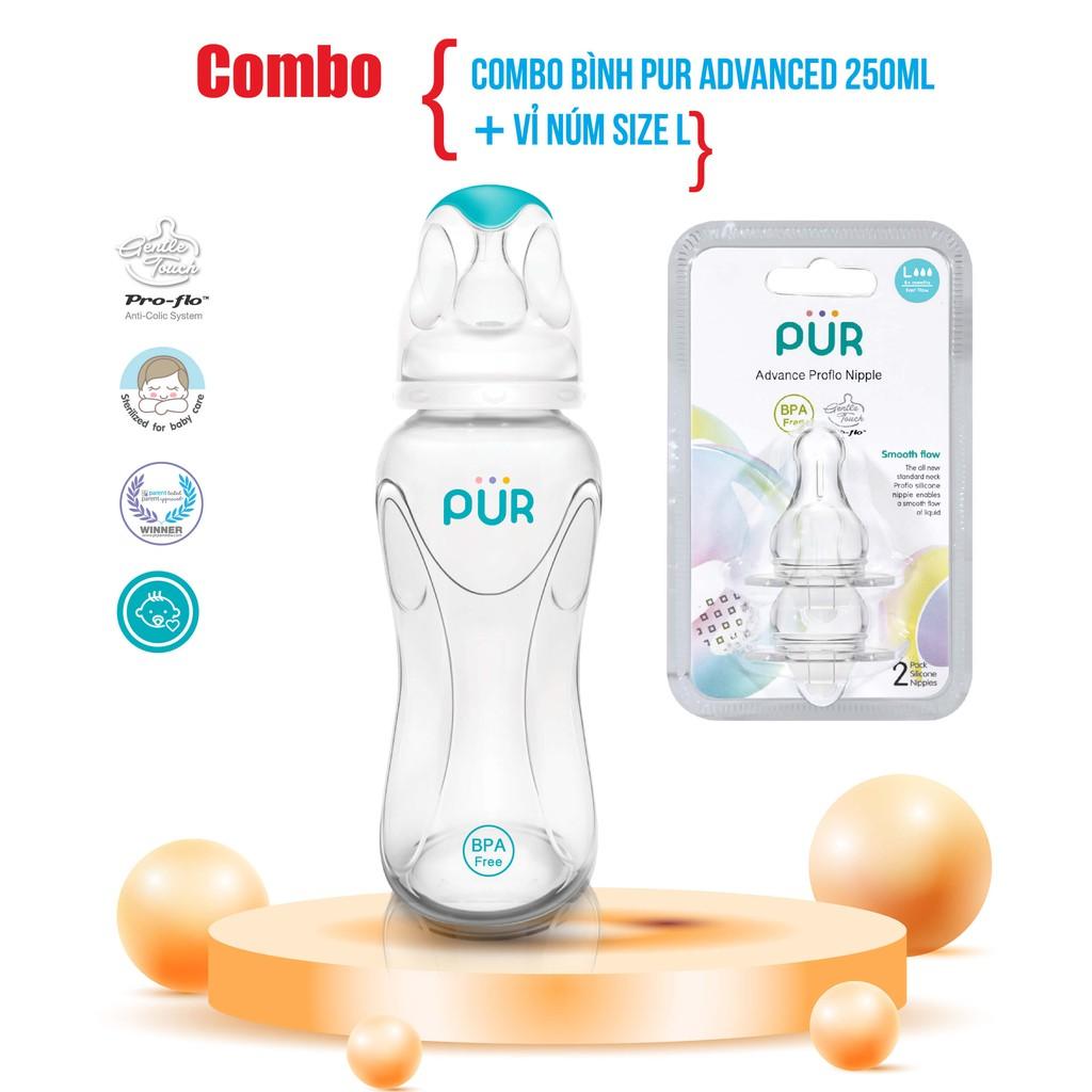 Combo bình Pur Advanced 250ml + vỉ núm size L