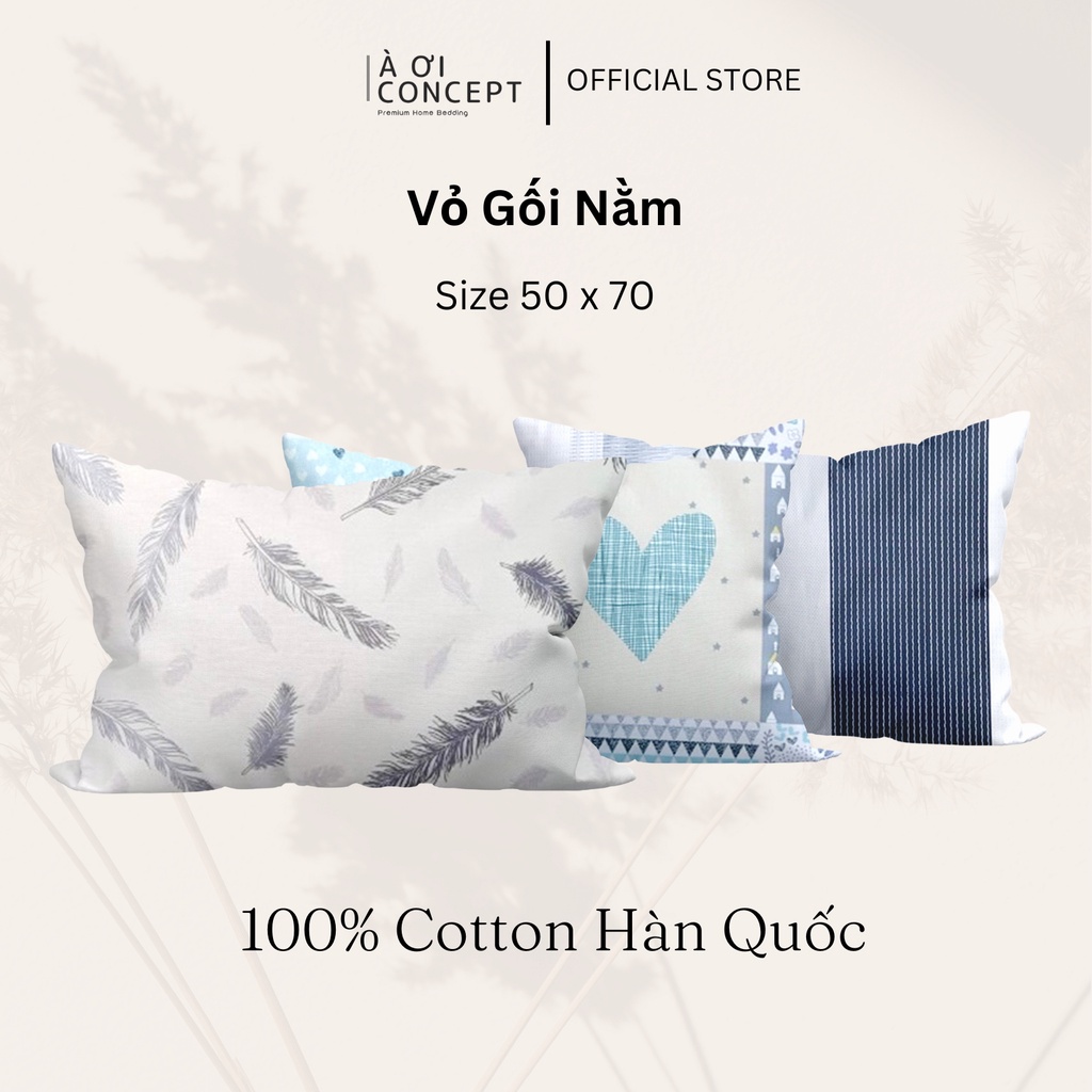 Vỏ Gối Nằm Cotton Hàn Quốc Cao Cấp À Ơi Concept Hoa Văn Size 50x70 cm