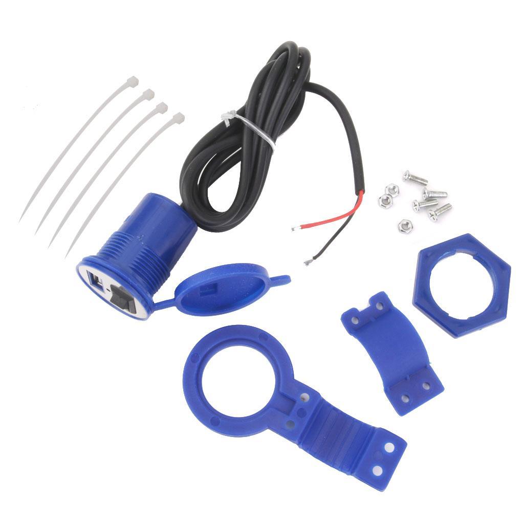 Motorbike Motorcycle Handlebar USB 12V Charger Power Socket Waterproof Blue