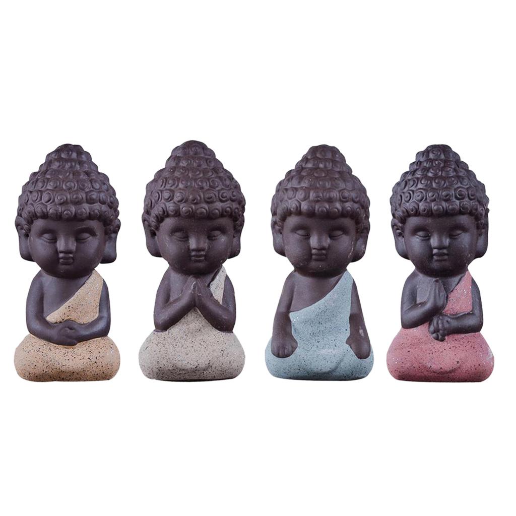 4pcs Little Monk Buddha Ceramic Statues Holder Tea Pet Home Tea Tray Decor