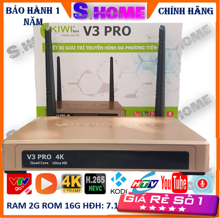 Android TV Box Kiwibox V3 Pro (Ram 2GB, hỗ trợ Bluetooth 4.0) - Hàng Chính Hãng - Tặng kèm chuột không dây Foter V181