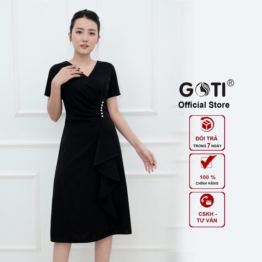 GOTI - Đầm Suông Chữ A Dự Tiệc Trung Niên Nữ Cao Cấp Màu Đen, Đỏ Vải Thun Co Giãn BigSize Cho Mẹ U40 U50 3321