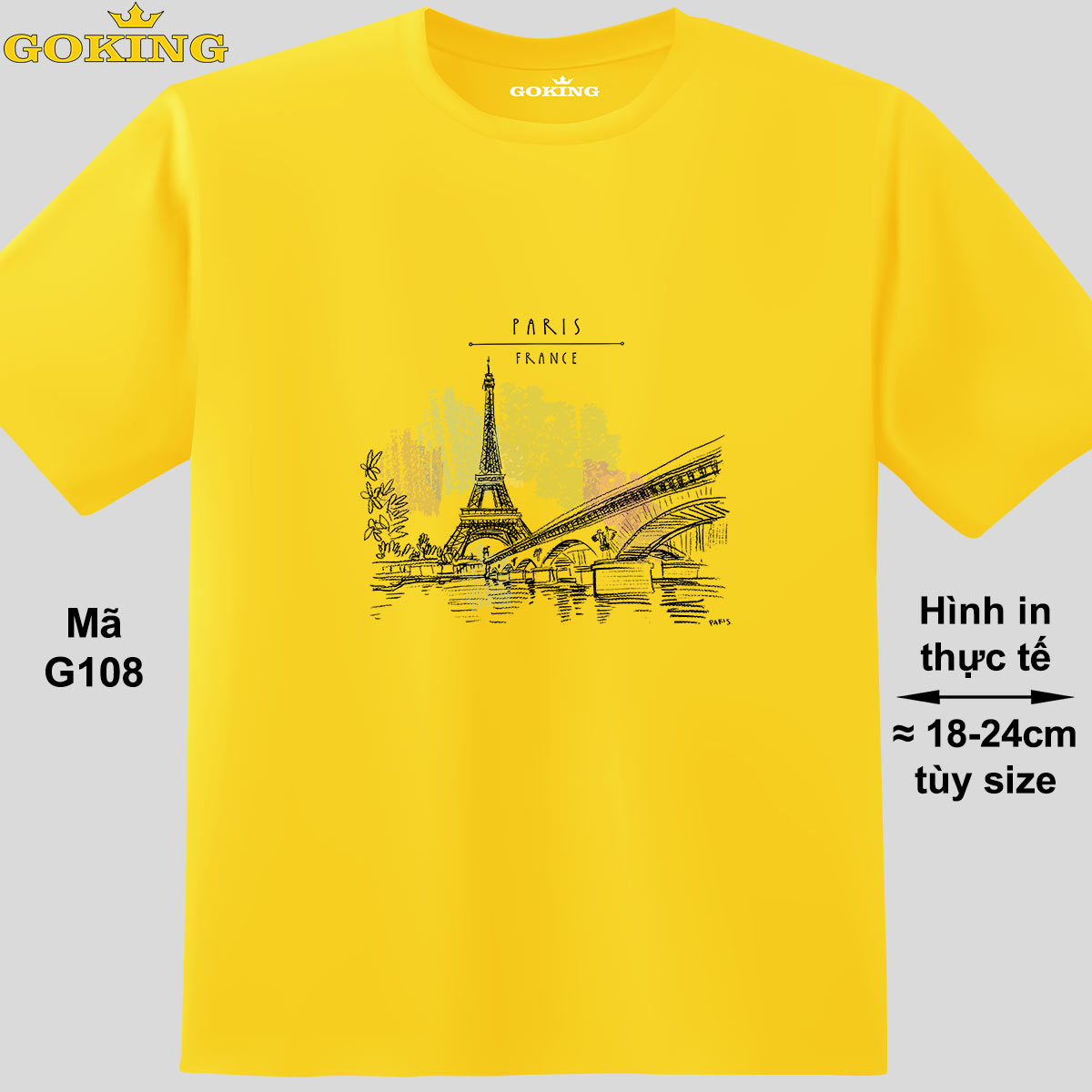 Paris, Mã G108. Áo Phông Goking Hàng Hiệu, Form Unisex Cho Nam Nữ, Trẻ Em, Bé Trai Gái. Áo Thun In Hình Siêu Đẹp, Quà Tặng Cao Cấp Cho Gia Đình, Cặp Đôi, Hội Nhóm, Doanh Nghiệp. - Vàng, Vải Thun Lạnh - Xl