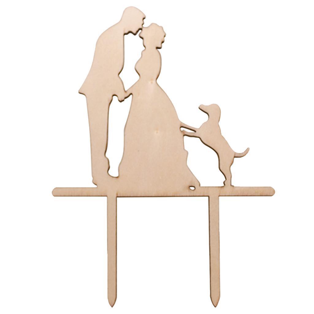 2X Pack of 4 Bride and Groom Silhouette with Dog Cake Topper Wedding Cake Decor