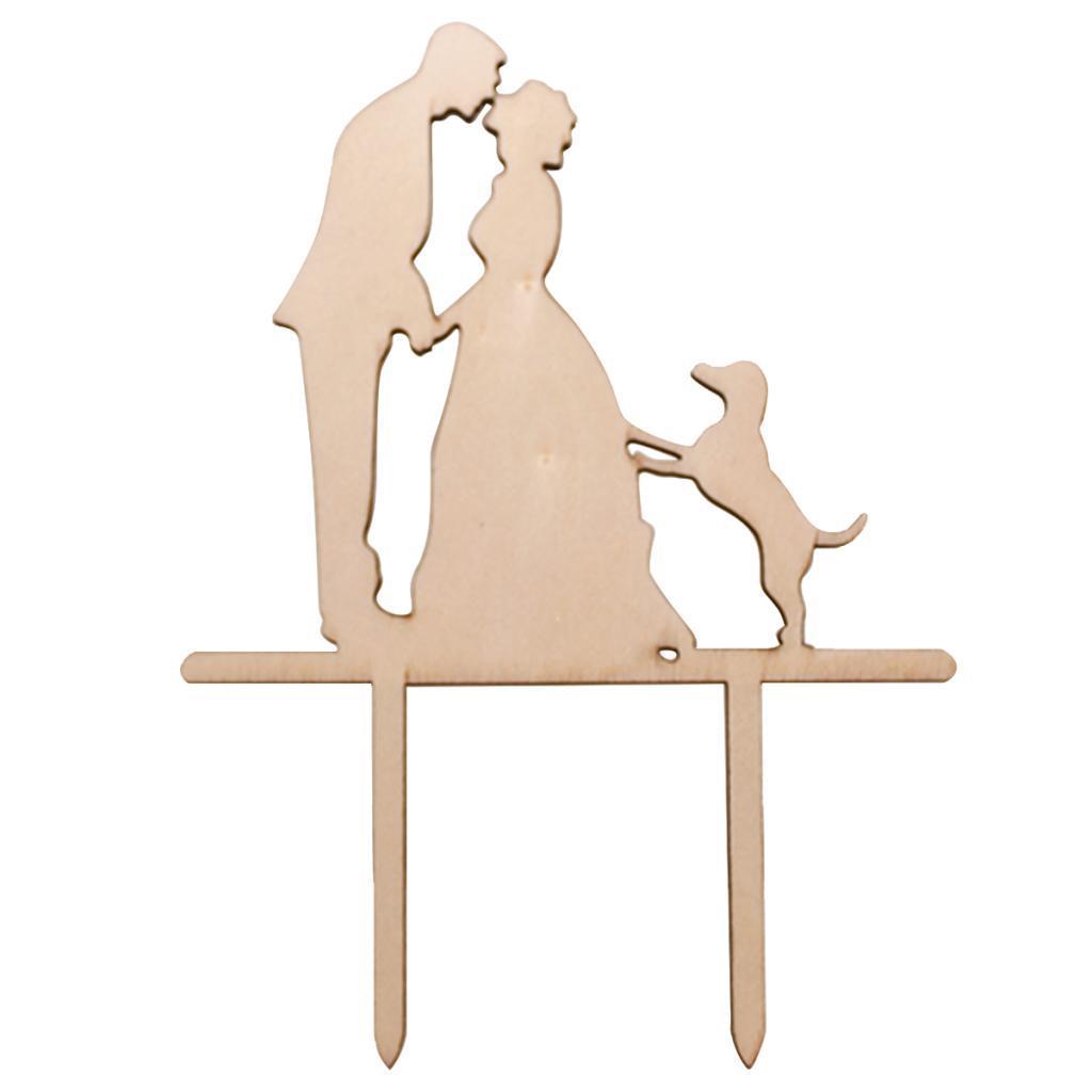 Pack of 4 Bride and Groom Silhouette with Dog Cake Topper Wedding Cake Decor