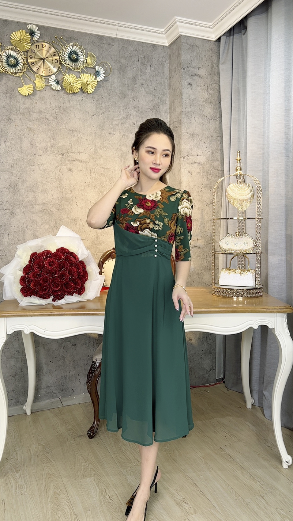 Đầm Trung Niên [ Linh Trà ] (TM 1123) Trẻ Trung Thiết Kế Trang Nhã Thanh Lịch Bigsize Đi Làm Đi Tiệc Cho Bà Cho Mẹ U50