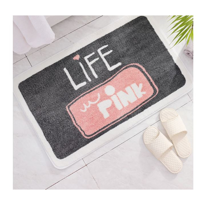 Thảm Lông chùi chân, thảm nhà tắm, thảm cửa ra vào Cao Cấp - họa tiết Life Pink