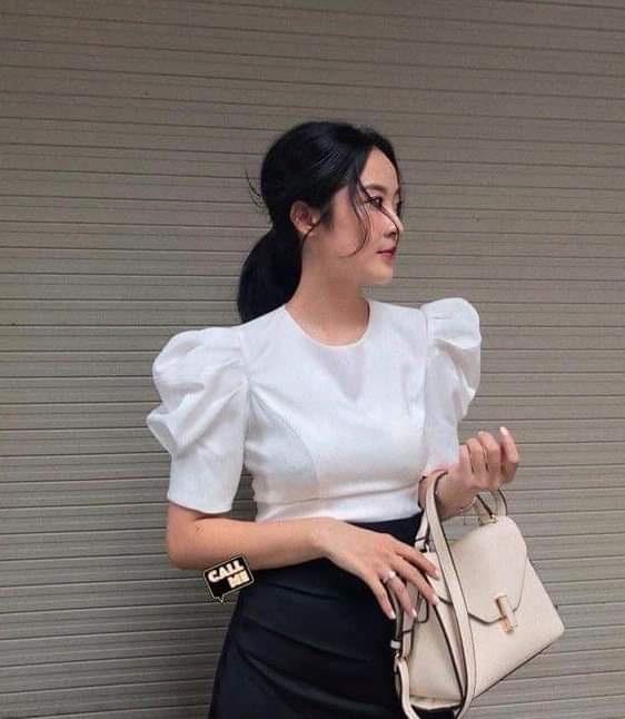 Áo kiểu nữ tay phồng cổ tròn mặc đi làm, đi tiệc - có nhiều size và màu, form dáng chuẩn