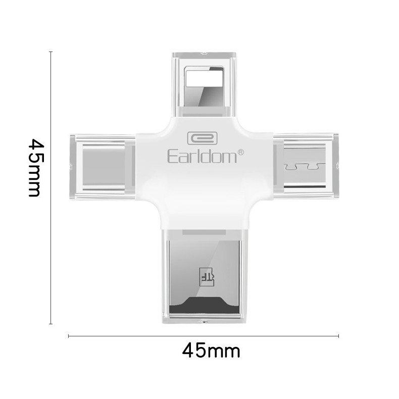 Đầu đọc thẻ nhớ OTG 4in1 cho iOS/Android/PC- Macbook Type C  Earldom ET-OT20 - Hỗ trợ iOS 12 mới nhất (Màu ngẫu nhiên) - Hàng Nhập Khẩu