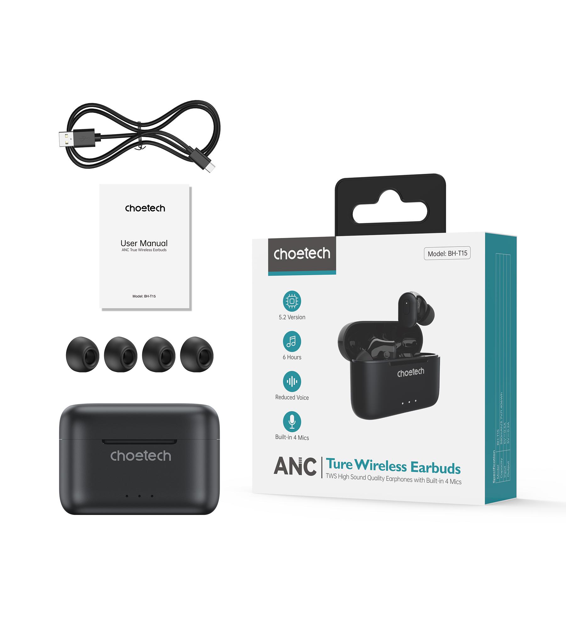 Tai nghe Choetech BH-T15 Bluetooth Chống Ồn Chủ Động True Wireless- hàng chính hãng
