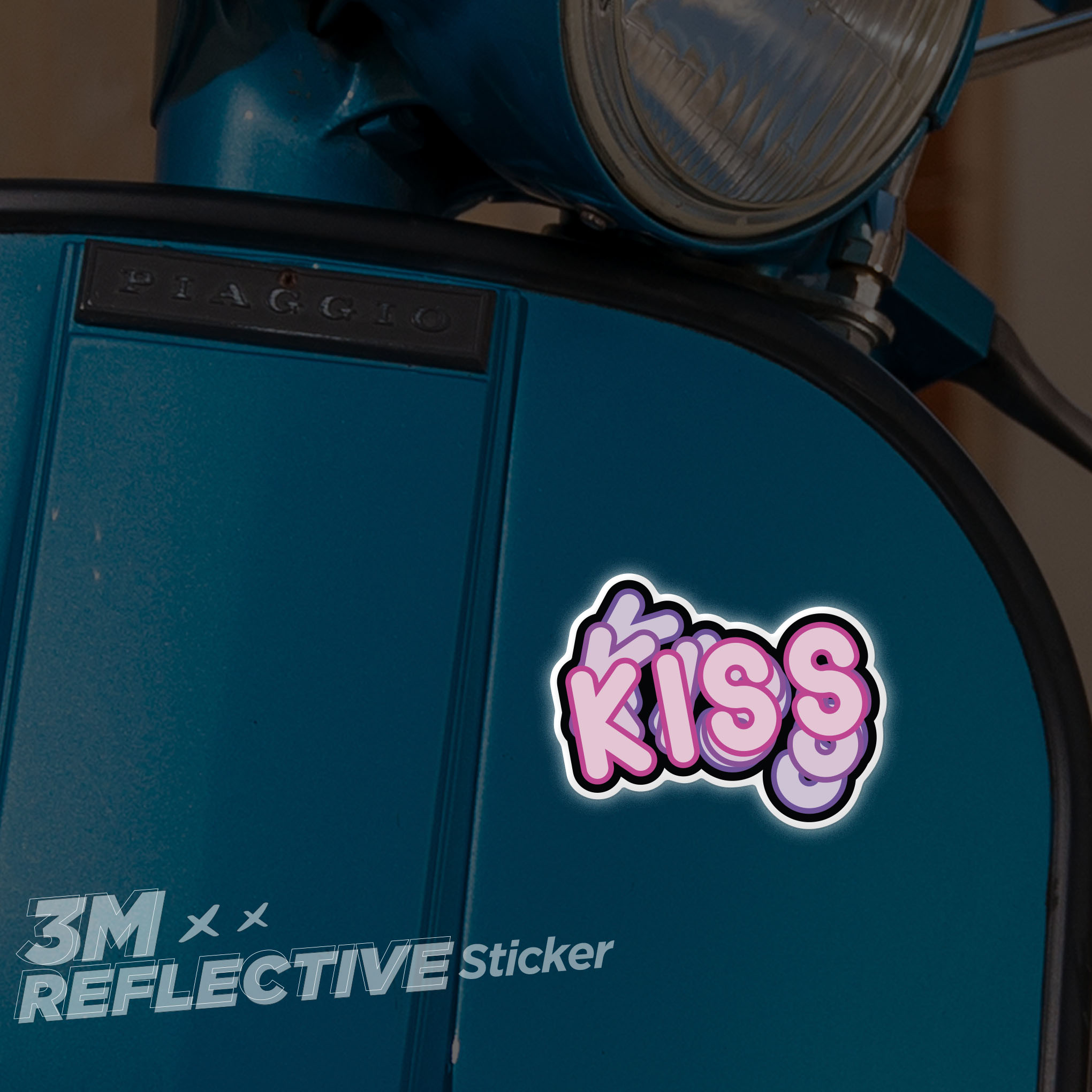 KISS TYPOGRAPHY 3M - Reflective Sticker Die-cut Hình dán phản quang thương hiệu STICKER FACTORY
