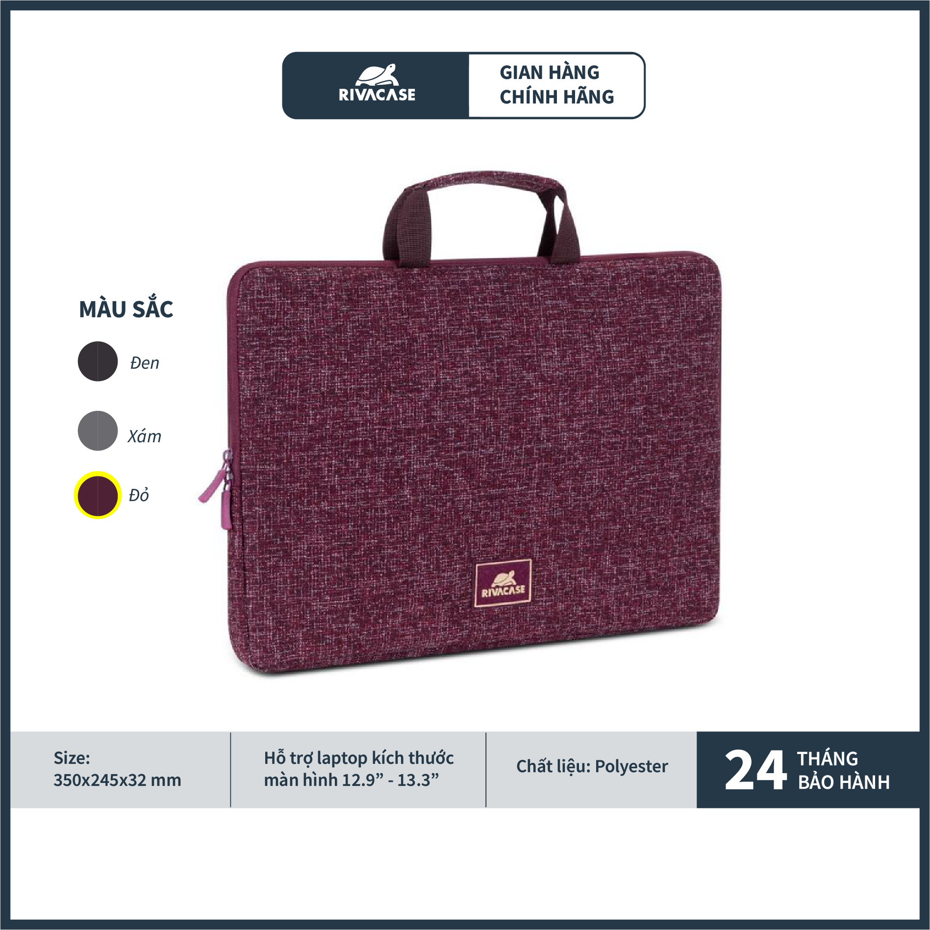 Túi Chống Sốc Rivacase 7913 Dành Cho Laptop 12.9&quot; - 13.3&quot; Hàng Chính Hãng