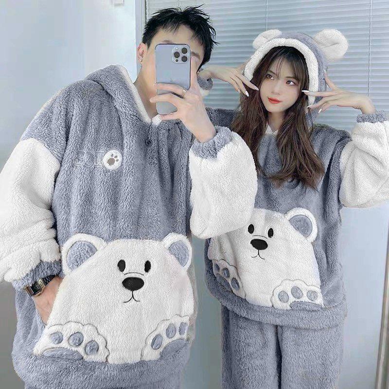 Váy ngủ nữ mùa thu và mùa đông san hô lông cừu dài flannel dài tay