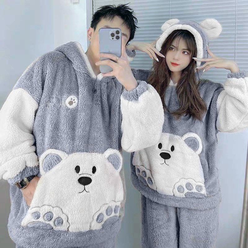 Bộ Đồ Ngủ Lông Pijama Quần Áo Mặc Ở Nhà Dài Tay Mùa Đông Mềm Mại Bộ Ngủ Mùa Đông Dày Dặn Ấm Áp