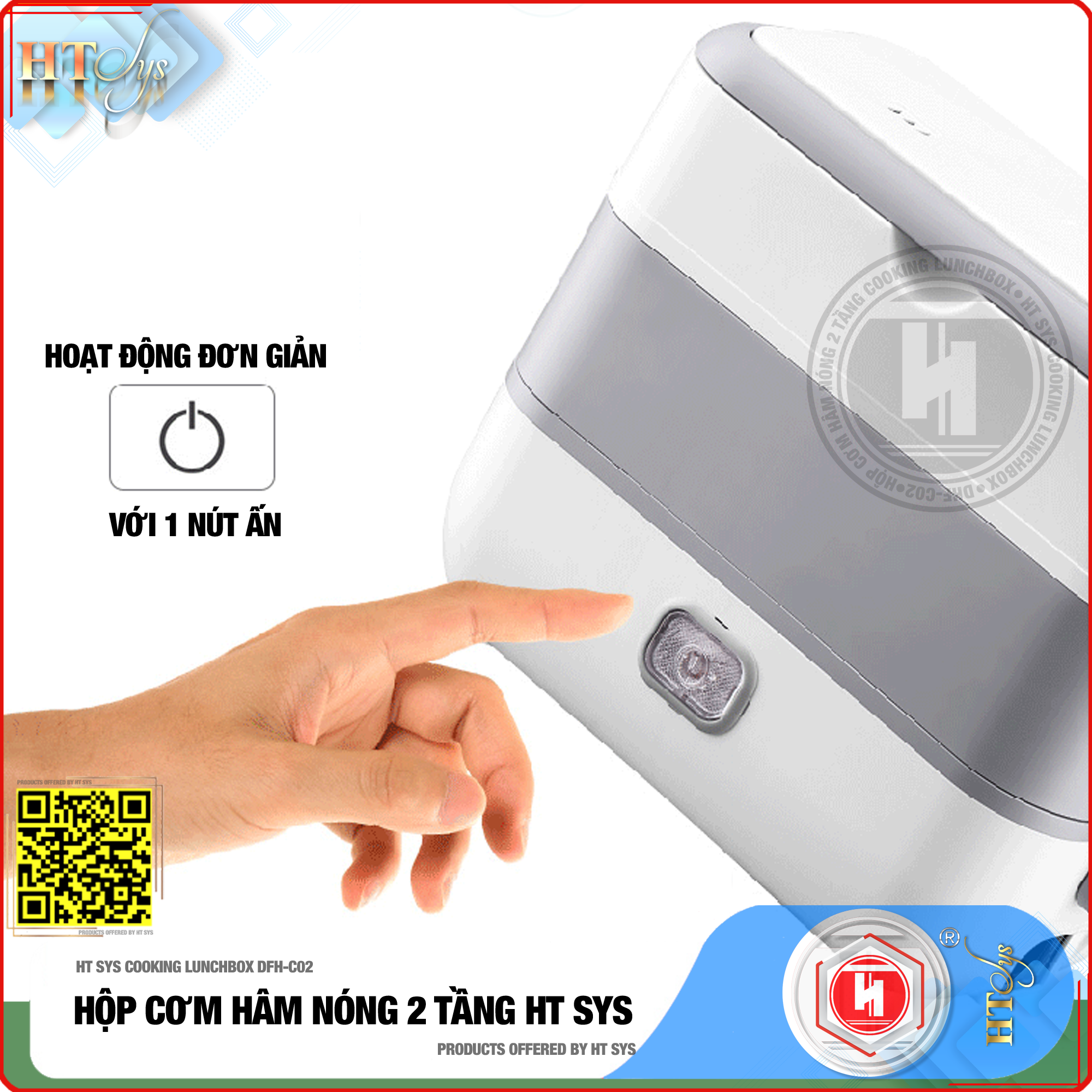 Hộp cơm văn phòng hâm nóng cắm điện HT SYS ● COOKING LUNCHBOX-DFH C02 ● Hộp Cơm Cắm Điện Có Thể Nấu Chín Và Hâm Nóng Thức Ăn  ● Ruột Bằng Inox SUS304 Cao Cấp (200W,2 lít,4 Ngăn) ● Hàng Chính Hãng