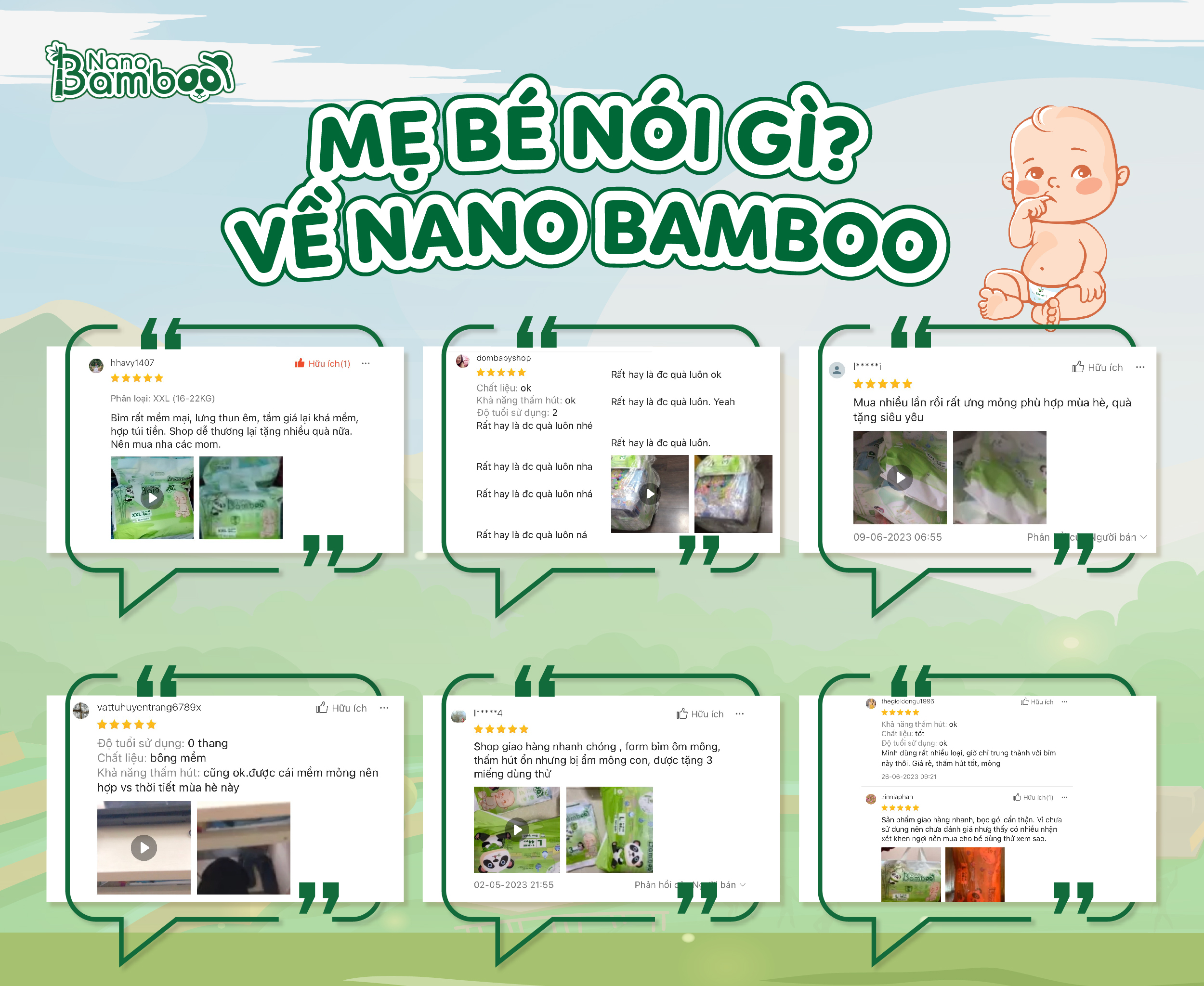 COMBO 3 Bịch tã/bỉm Dán Nano Bamboo sợi tre NB1 / S / M (168 miếng+6) tiết kiệm 150k kèm quà tặng