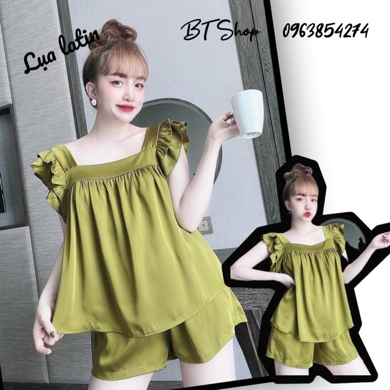 Đồ ngủ mặc nhà lụa latin tay cánh tiên trơn freesize 42-57kg