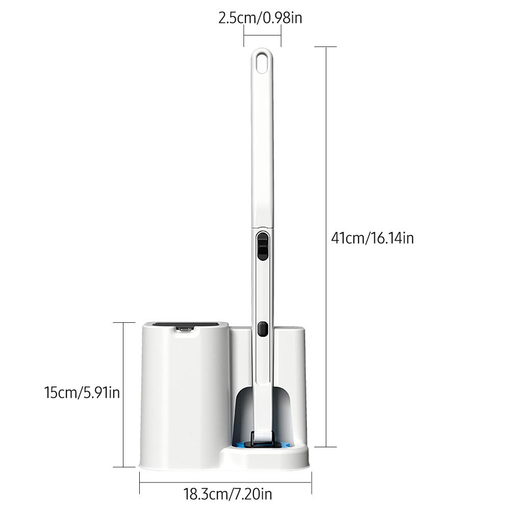 Disposable Toilet Brush Set Includes Holder, Long Handle, 5 PCS Washable Replaceable Brush Head with Preload Detergent, Bathroom Scrubber Clip Type Toilet Cleaning Brush