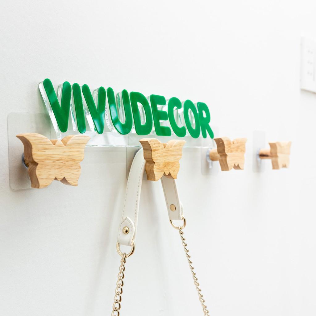 Móc Gỗ Vivudecor Hình Con Bướm Treo Tường Đa Năng Vừa Dán Vừa Khoan Bắt Vít, Móc Treo Đồ Dùng Tiện Ích Sang Trọng.