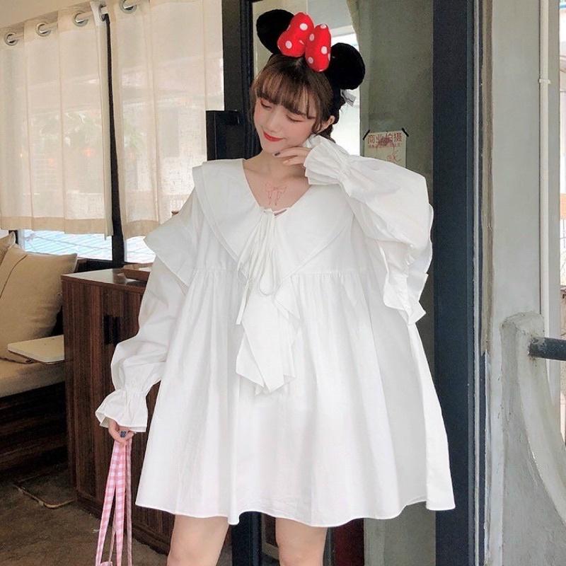 Áo Sơ Mi Bèo Vai Bèo Cổ, Áo Bánh Bèo Tiểu Thư Màu Trắng Ulzzang Phong Cách Hàn Quốc Chan House