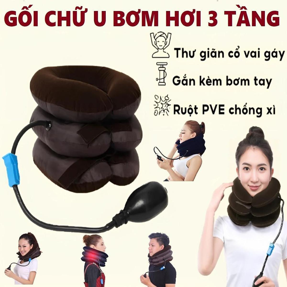 Gối Bơm Hơi Kéo Giãn Đốt Sống Cổ 3 Tầng Hỗ Trợ Giảm Đau, Ngăn Ngừa Thoái Hóa Đốt Sống Cổ Tăng Cường Tuần Hoàn Máu