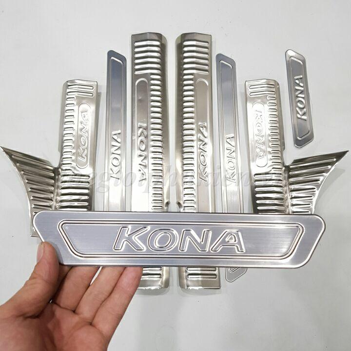 Bộ Ốp bậc cửa, Nẹp bước chân Hyundai Kona – Mẫu INOX 8 chi tiết