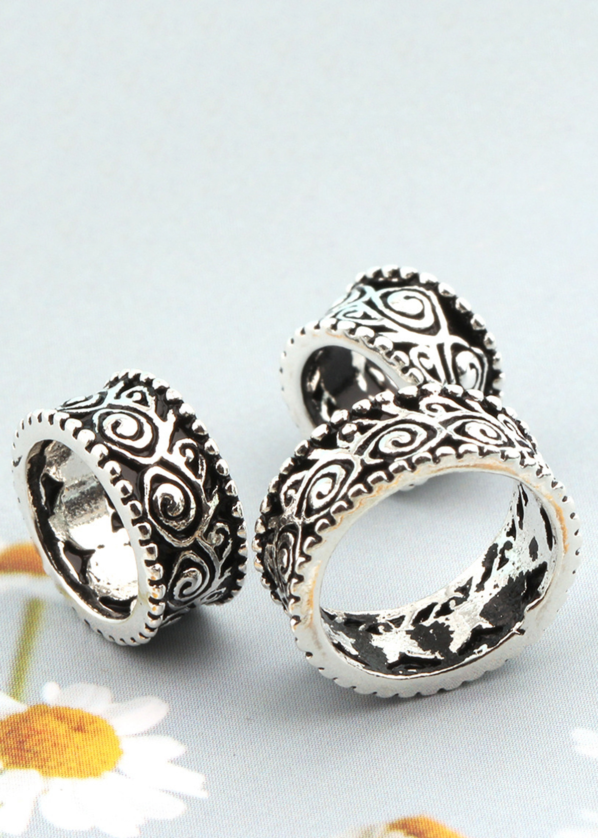 Combo 2 cái charm bạc chặn hình hoa văn - Ngọc Quý Gemstones