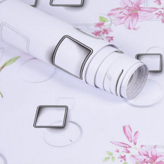 Cuộn 5m Decal Giấy Dán Tường Ô vuông hoa ly hồng