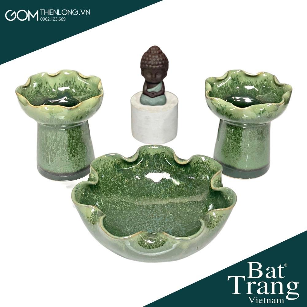 Combo Bát Nước Minh Đường Tụ Thủy Màu Thiên Thanh - Đồ Thờ Cúng Bát Tràng Cao Cấp - Gốm Thiên Long