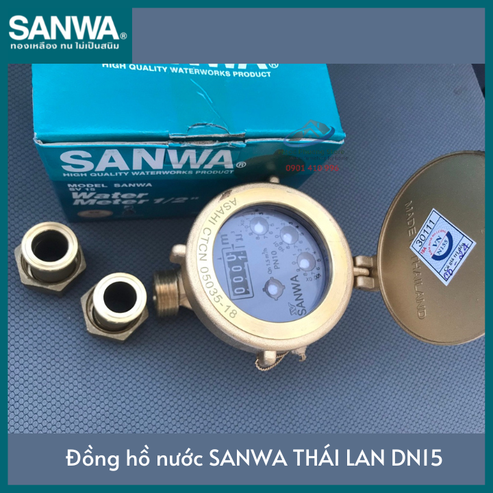 [SANWA THÁI LAN] Đồng hồ đo lưu lượng nước sạch Sanwa nhập khẩu, có kiểm định, Phi 21mm SV15