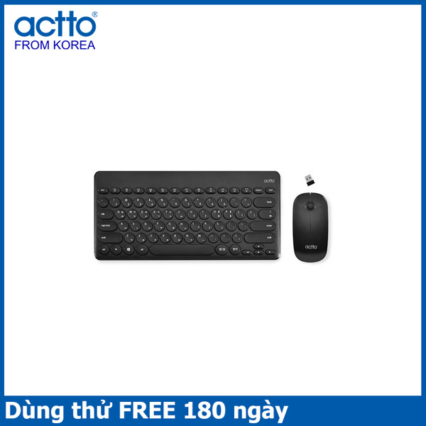 Combo bàn phím và chuột không dây kiểu dáng Mini Retro Keyboard &amp; Mouse Actto KMC-03 HÀNG CHÍNH HÃNG BLACK