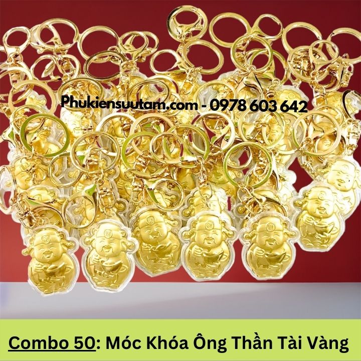 Combo 50 Móc Khóa Ông Thần Tài Vàng, kích thước: 17cmx9cm, màu vàng - SP005980