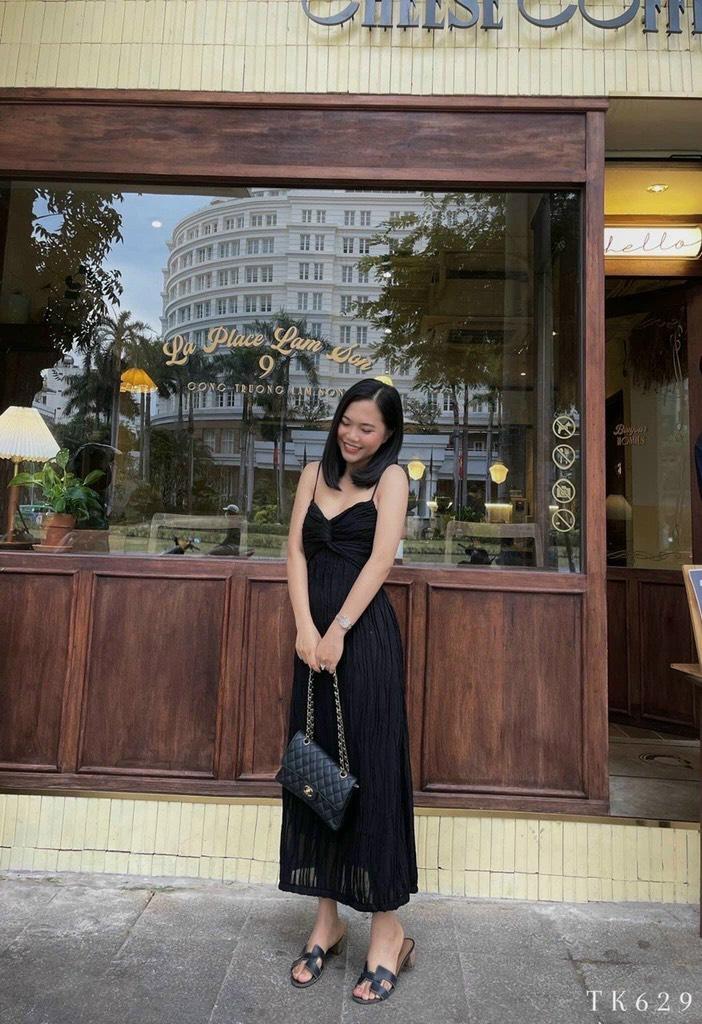 ĐẦM MAXI 2 DÂY VẢI GỢN