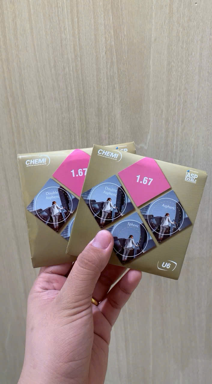 Tròng kính chemi 1.67 cận phi cầu phẳng chống ánh sáng xanh chống uv thời trang OURESS