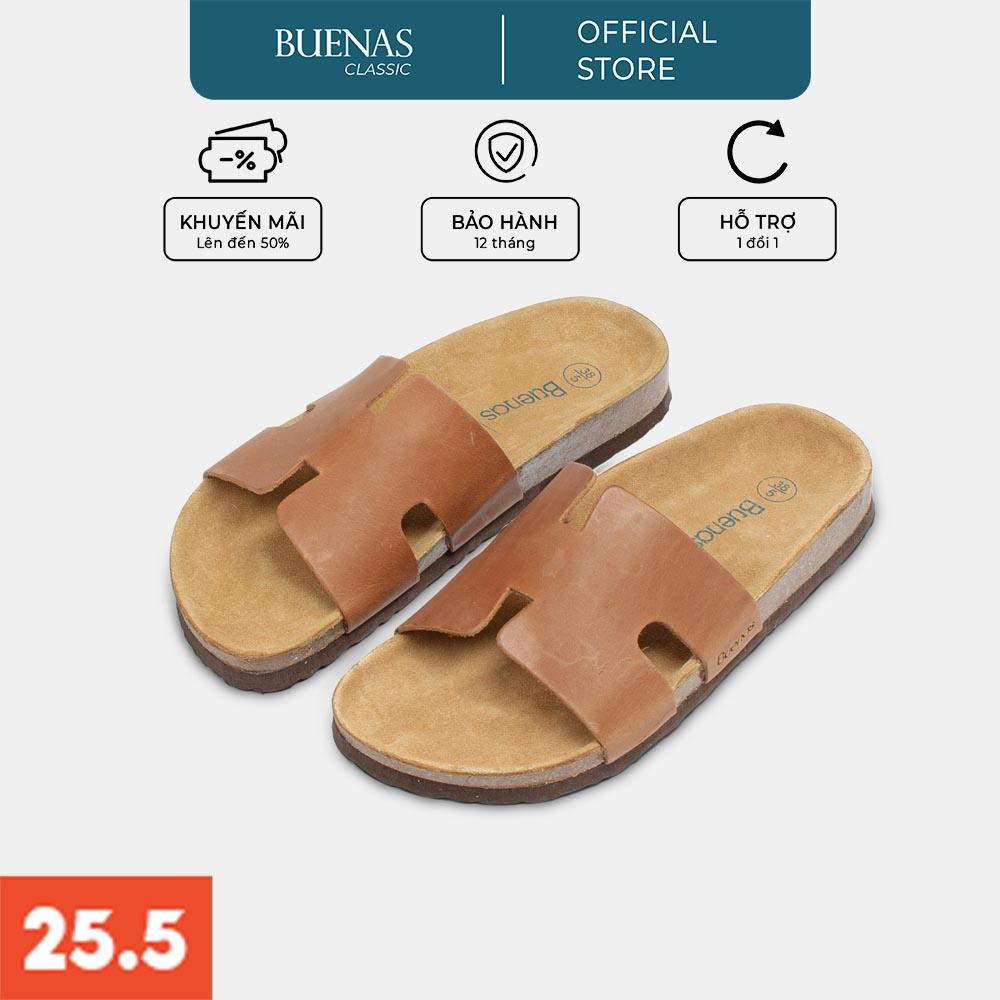 Dép đế trấu nam nữ da bò unisex birken quai ngang Buenas - BB05