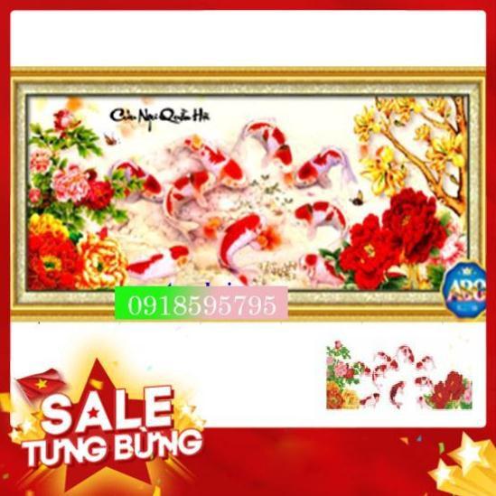 Tranh đính đá cửu ngư quần hội 115X50cm